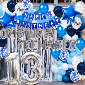 13th Birthday Decorations Blue for Boys, OMG UR A Teenager 13th Birthday Decoration, Blue 13th Birthday Banner Number 13 Star Foil Balloons with Blue Confetti Balloons for 13 Year Old Birthday Boys