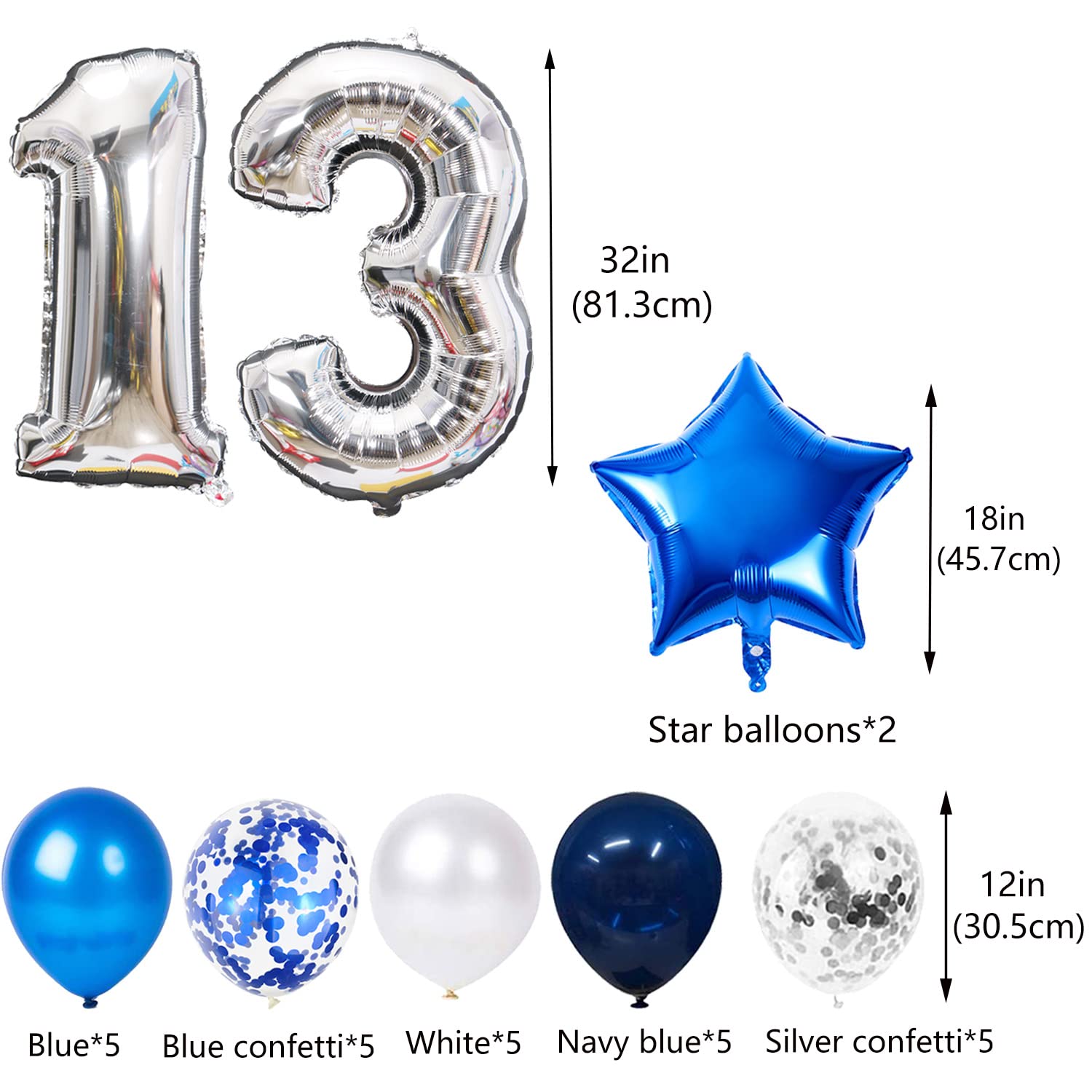 13th Birthday Decorations Blue for Boys, OMG UR A Teenager 13th Birthday Decoration, Blue 13th Birthday Banner Number 13 Star Foil Balloons with Blue Confetti Balloons for 13 Year Old Birthday Boys