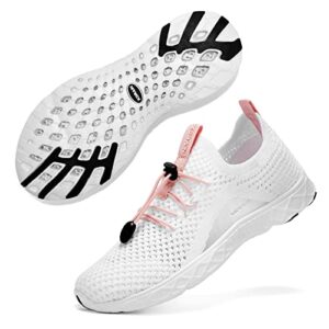 aleader xdrain water shoes for women slip on quick drying swimming shoes for beach pool boating white pink size 10
