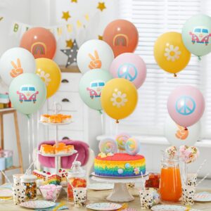 ANGOLIO 50Pcs Groovy Retro Hippie Balloons Girls Spring Party Theme Smile Faces For Birthday Theme Party for Boy and Girl Retro Different Pattern Summer Party Decor Carnival Decoration