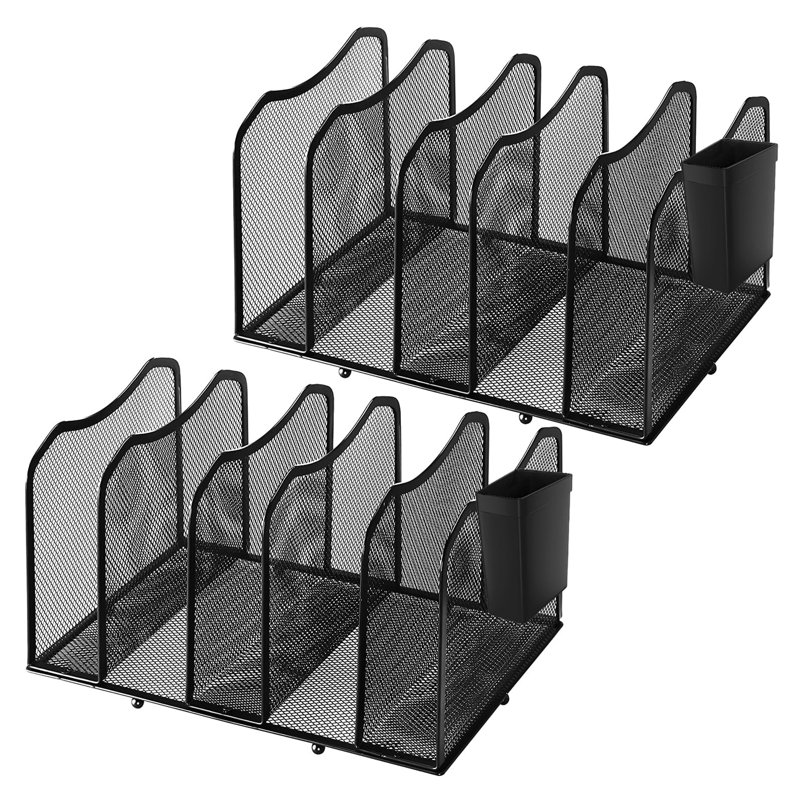 Ekisemio 2 Pack-Mesh Desktop File Organizer Sorter, 5-Section Bookshelf with Pen Holder for Desk Office, Black