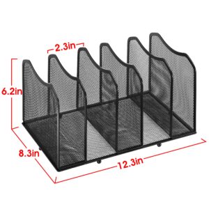 Ekisemio 2 Pack-Mesh Desktop File Organizer Sorter, 5-Section Bookshelf with Pen Holder for Desk Office, Black