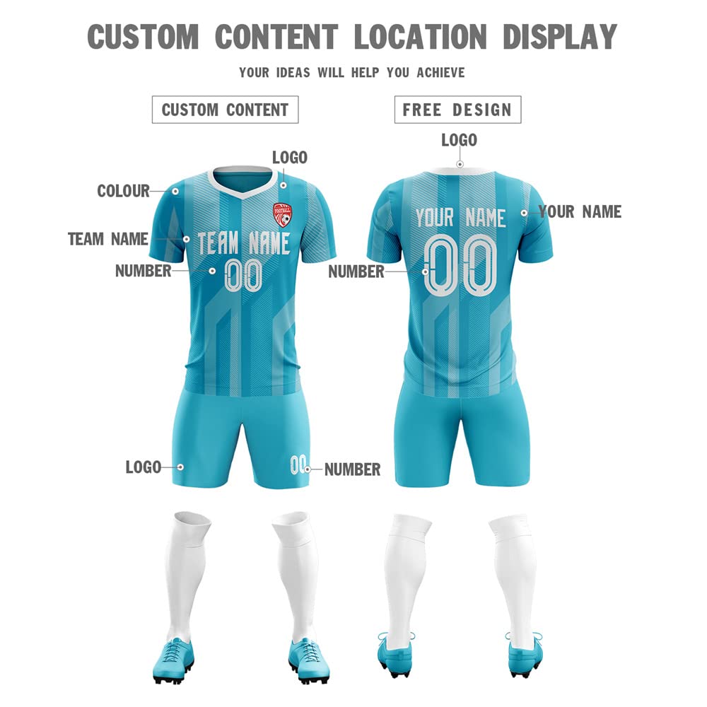 Custom Soccer Jersey Uniform for Men Women Boy Sleeveless Personalized Shirt and Shorts with Name Number, Aqua Blue&white-28, One Size