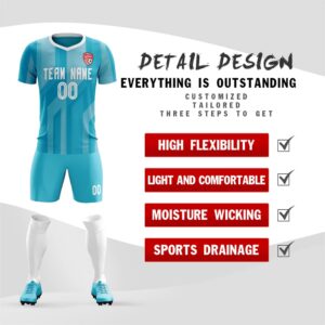 Custom Soccer Jersey Uniform for Men Women Boy Sleeveless Personalized Shirt and Shorts with Name Number, Aqua Blue&white-28, One Size