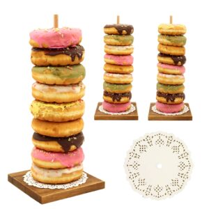 yessap farmhouse donut stand, 3pcs wooden donut holder display 27 donuts, reusable bagel donut holder stands for wedding birthday party decoration baby shower