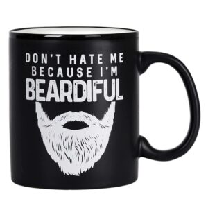 funny coffee mugs for men - birthday, christmas gifts for beard lovers - bearded dad, brother, uncle, boyfriend, husband gift ideas - novelty manly macho mens present - beardiful matte black mug