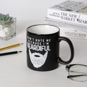 Funny Coffee Mugs for Men - Birthday, Christmas Gifts for Beard Lovers - Bearded Dad, Brother, Uncle, Boyfriend, Husband Gift Ideas - Novelty Manly Macho Mens Present - Beardiful Matte Black Mug