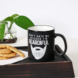 Funny Coffee Mugs for Men - Birthday, Christmas Gifts for Beard Lovers - Bearded Dad, Brother, Uncle, Boyfriend, Husband Gift Ideas - Novelty Manly Macho Mens Present - Beardiful Matte Black Mug