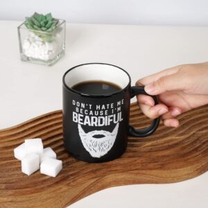 Funny Coffee Mugs for Men - Birthday, Christmas Gifts for Beard Lovers - Bearded Dad, Brother, Uncle, Boyfriend, Husband Gift Ideas - Novelty Manly Macho Mens Present - Beardiful Matte Black Mug