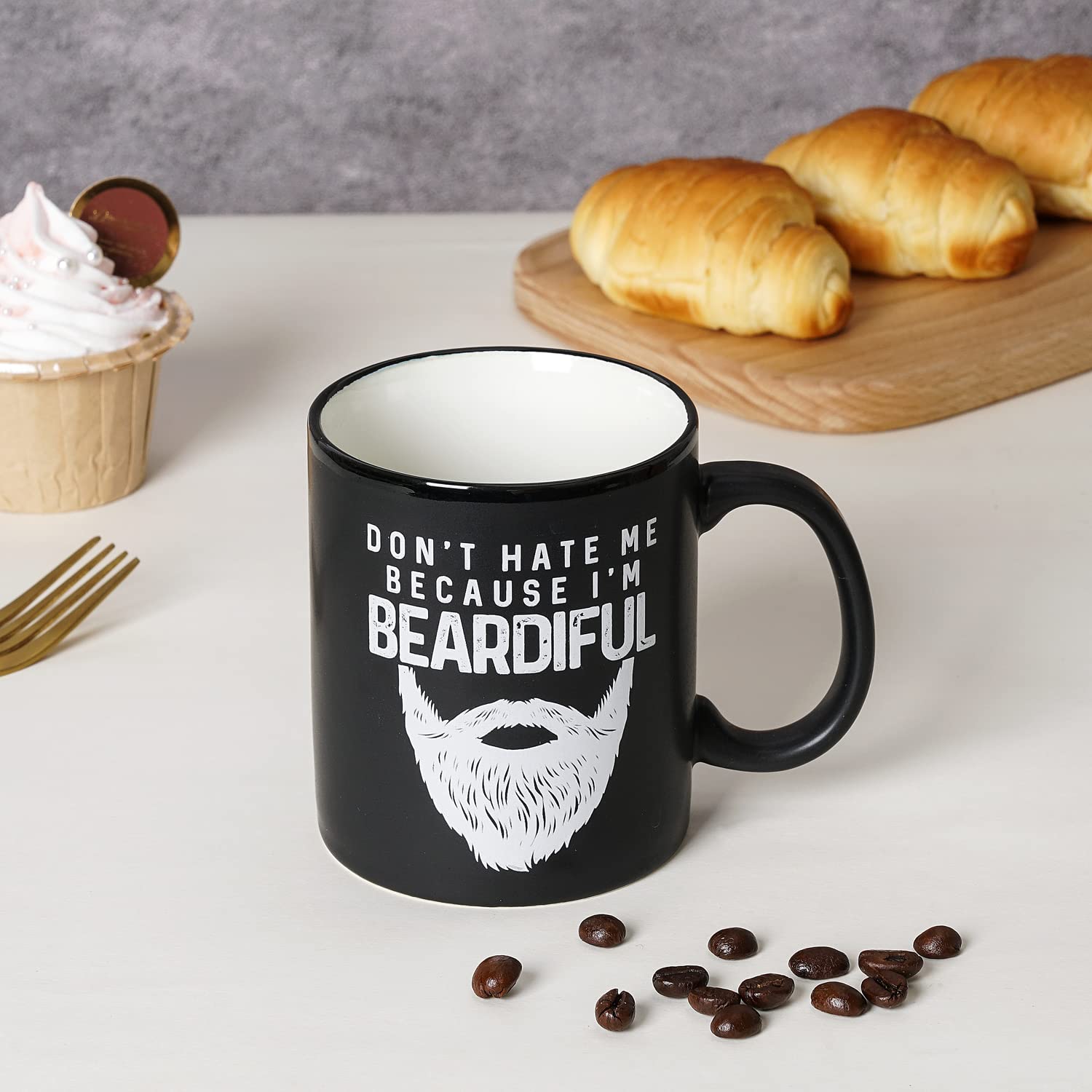 Funny Coffee Mugs for Men - Birthday, Christmas Gifts for Beard Lovers - Bearded Dad, Brother, Uncle, Boyfriend, Husband Gift Ideas - Novelty Manly Macho Mens Present - Beardiful Matte Black Mug