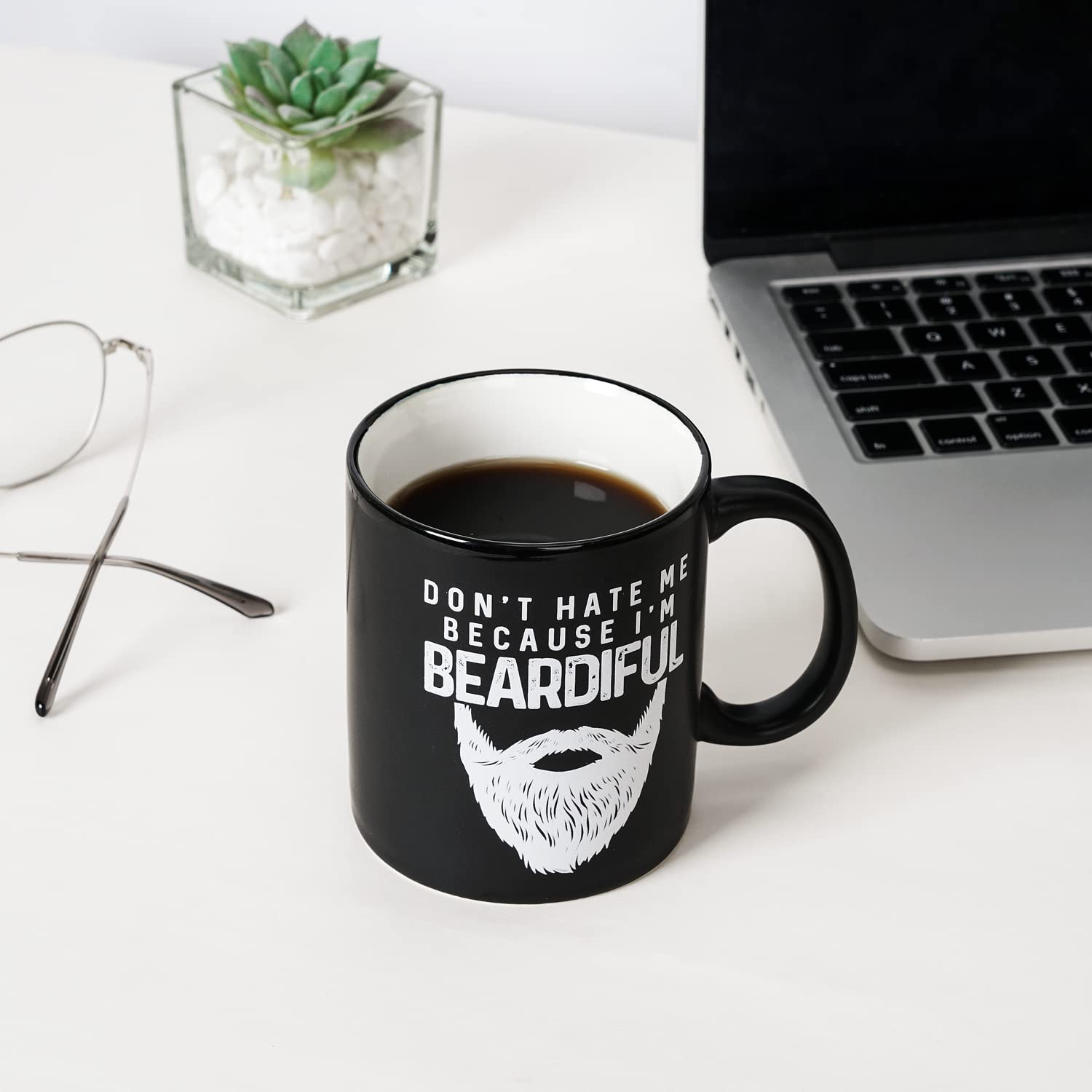 Funny Coffee Mugs for Men - Birthday, Christmas Gifts for Beard Lovers - Bearded Dad, Brother, Uncle, Boyfriend, Husband Gift Ideas - Novelty Manly Macho Mens Present - Beardiful Matte Black Mug