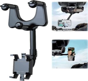 2022 rotatable and retractable car phone holder - rear view mirror phone holder, car phone holder mount 360-degree rotation adjustment, easy to install and remove for all mobile phones and all car