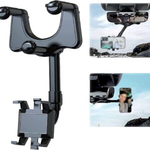 2022 Rotatable and Retractable Car Phone Holder - Rear View Mirror Phone Holder, Car Phone Holder Mount 360-degree Rotation Adjustment, Easy to Install and Remove for All Mobile Phones and All Car