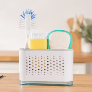 Minky Homecare Slimline Caddy, Sponge Holder for Kitchen, Slim Design Fits Anywhere Sink Organizer with Brush Compartment, Removable Tray, Drainage Spout-Made in UK, One Size, White