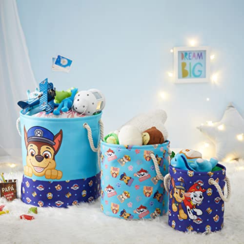 Paw Patrol 3 Piece Multi Size Fabric Nestable Toy Storage Basket Set, with Rope Carry Handles