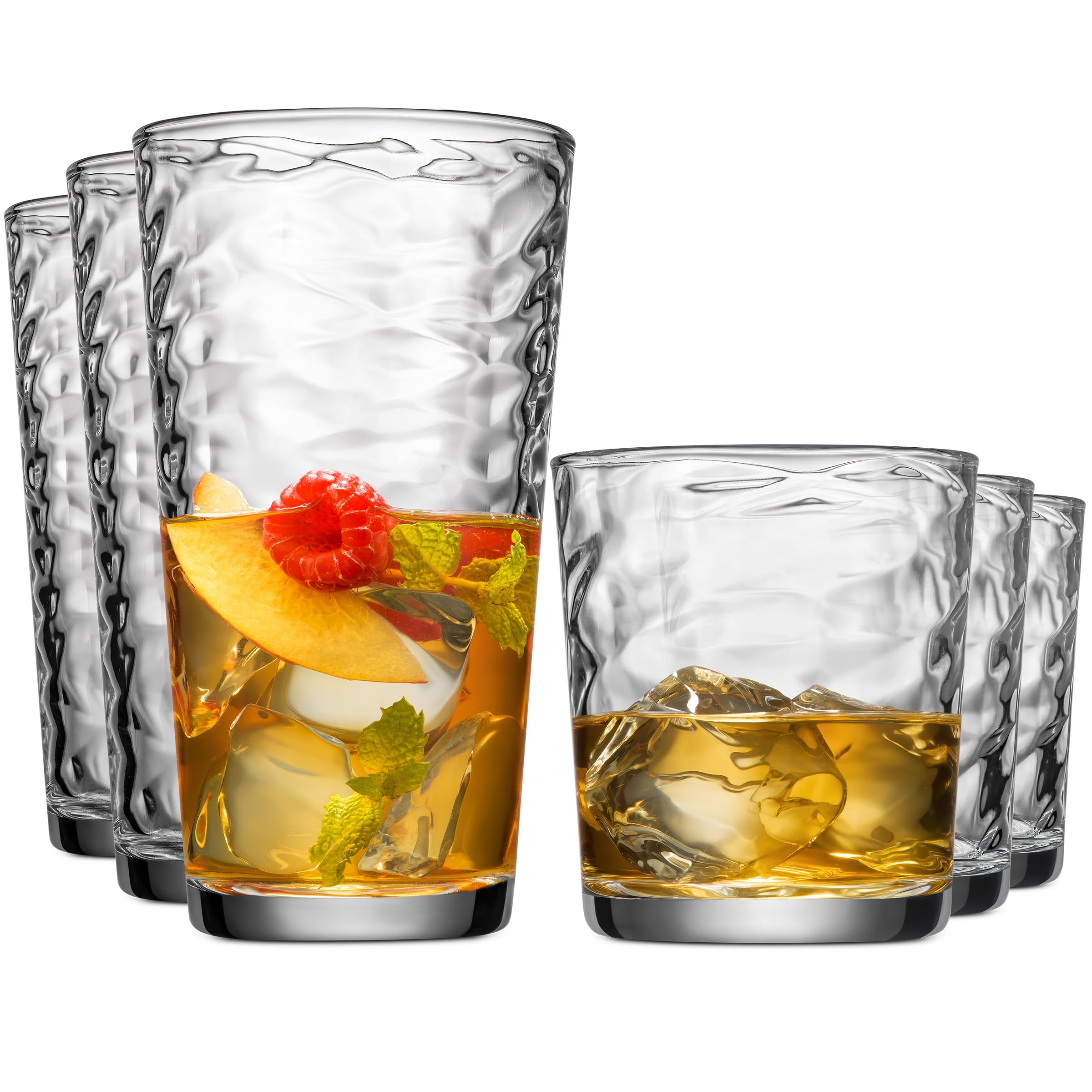 Glaver's Glassware Set of 8 Drinking Glasses, 4-17 Oz Highball Glasses and 4-13 oz. Whiskey Glasses. Origami Kitchen Glass Cups for Home Bar Uses Water, Juice, and Cocktails.