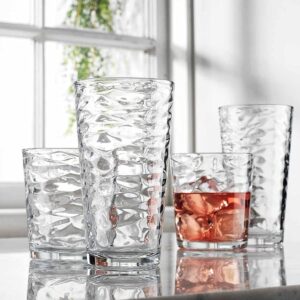 Glaver's Glassware Set of 8 Drinking Glasses, 4-17 Oz Highball Glasses and 4-13 oz. Whiskey Glasses. Origami Kitchen Glass Cups for Home Bar Uses Water, Juice, and Cocktails.