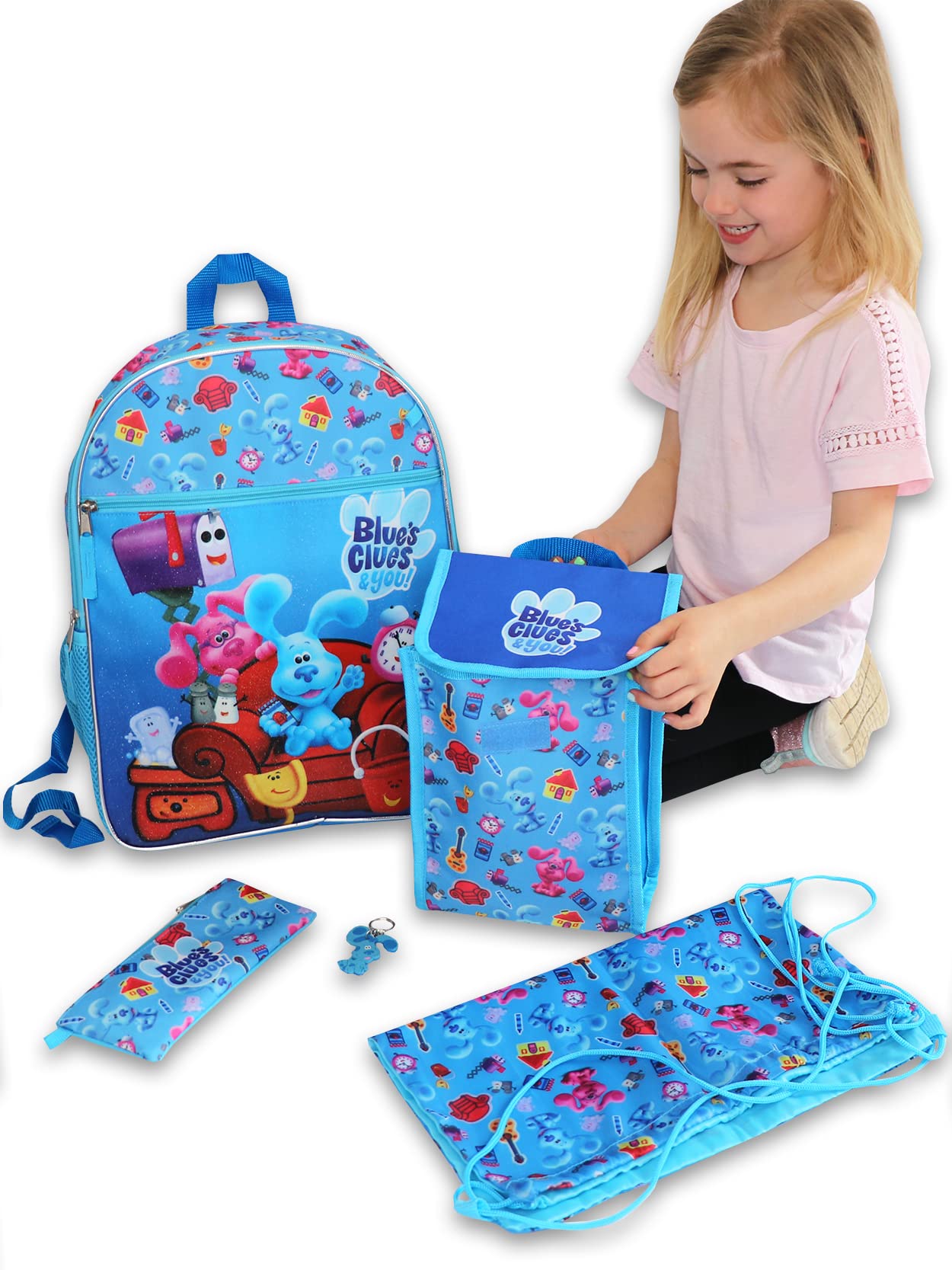 Nickelodeon Blue's Clues & You Boys Girls 16" Backpack 5 piece School Set (One Size, Blue)