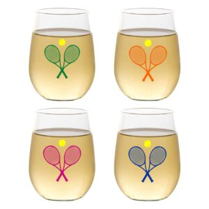 set of 4 shatterproof designer 16 oz plastic wine glasses made in the usa (tennis)