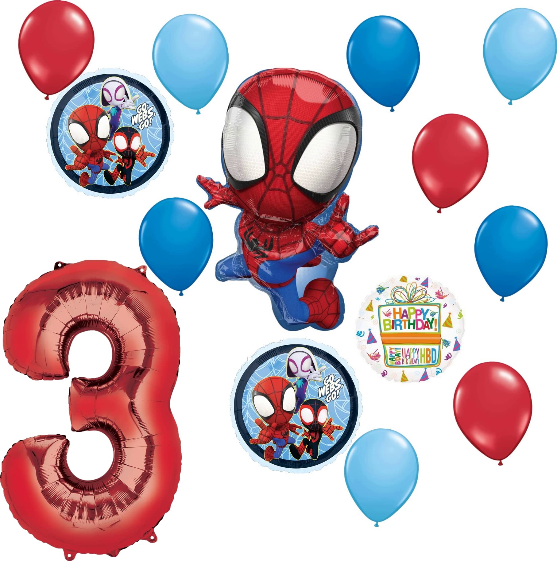 Spidey and His Amazing Friends 3rd Birthday Balloon Bouquet 14 pc Decorations