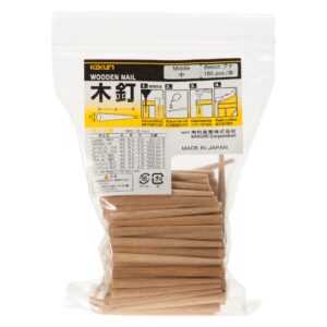 kakuri wooden nails for woodworking 13/64 inch (5mm), tapered wooden dowel rods for crafts and small furniture, natural japanese beechwood, bulk 180 pcs, made in japan