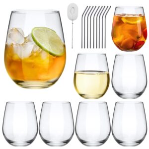 ufrount stemless wine glasses,clear drinking glass tumbler,20 oz large modern wine glass cups with straws,classic glassware set of 8 ideal for red wine,white wine,wedding,birthday or party
