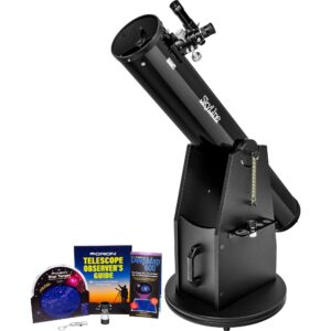 orion skyline 6" dobsonian reflector telescope kit for beginners - includes star map, planisphere, barlow lens, observer's guide, and flashlight
