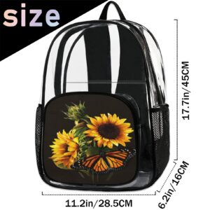 Butterfly Sunflower Clear Backpack, Sunflower Pattern Heavy Duty Transparent Clear Bag Computer Daypack for School, Security, Work, Sports, Stadium, Travel, College