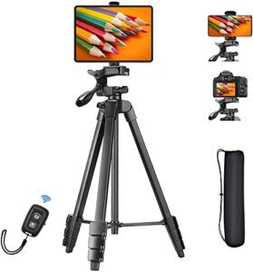 63" tripod for ipad and iphone, gmaipop camera tripod stand for cell phone/tablet 4"-12.9",aluminum portable travel tripod mount with remote & carry bag for live stream/video recording