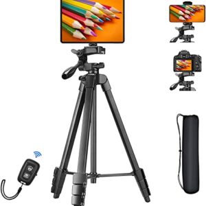 63" Tripod for iPad and iPhone, GMAIPOP Camera Tripod Stand for Cell Phone/Tablet 4"-12.9",Aluminum Portable Travel Tripod Mount with Remote & Carry Bag for Live Stream/Video Recording