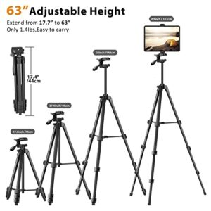 63" Tripod for iPad and iPhone, GMAIPOP Camera Tripod Stand for Cell Phone/Tablet 4"-12.9",Aluminum Portable Travel Tripod Mount with Remote & Carry Bag for Live Stream/Video Recording