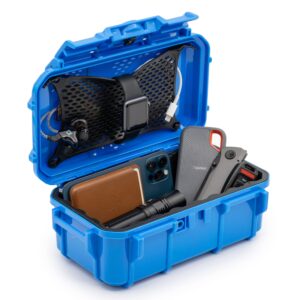 evergreen 57 waterproof dry box protective case - travel safe/mil spec/usa made - for cameras, phones, ammo can, camping, hiking, boating, water sports, knives, & survival (blue)