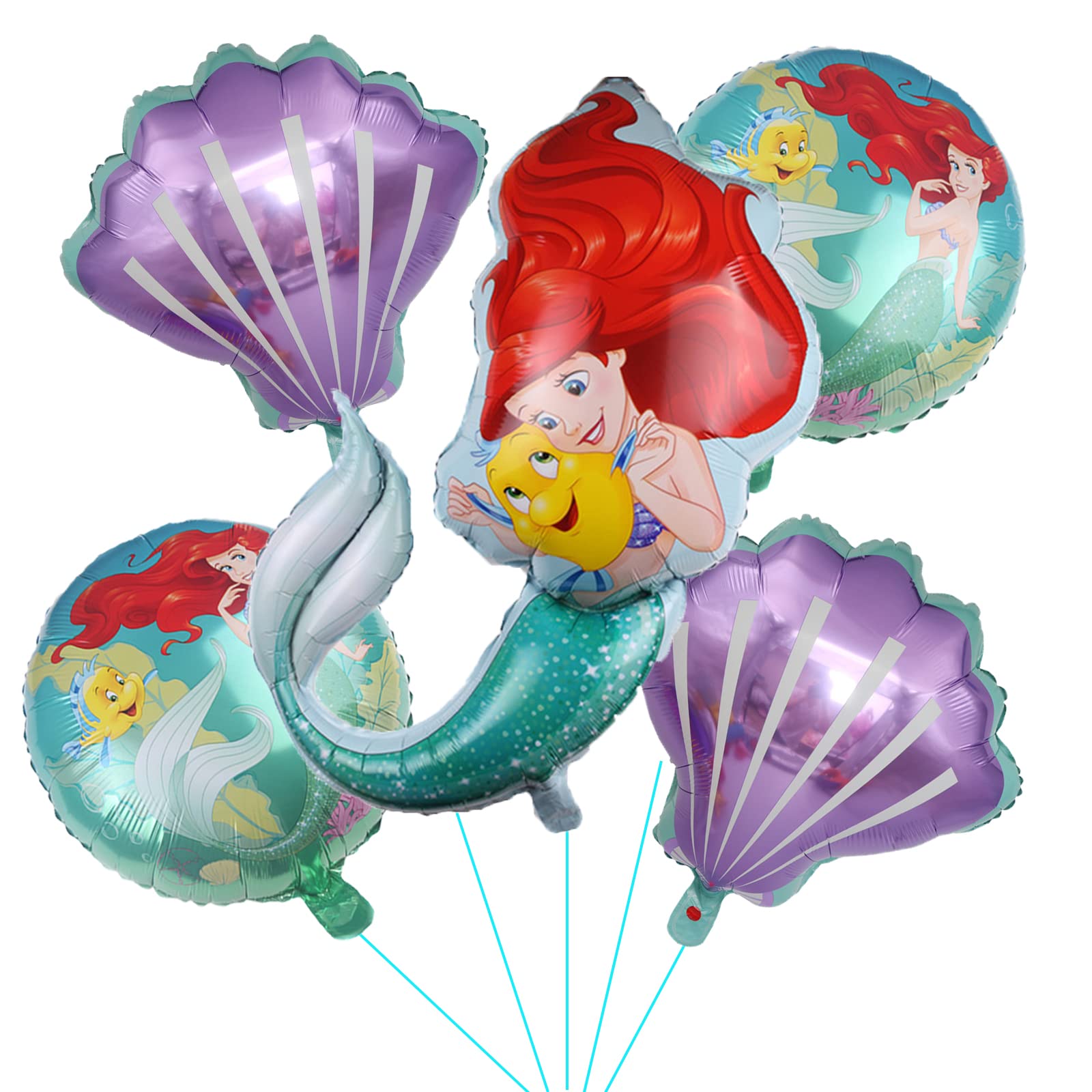 ALLPICK 5PCS Mermaid Princess Foil Balloons For Girls Kids Birthday Little Mermaid Ariel Theme Birthday Party