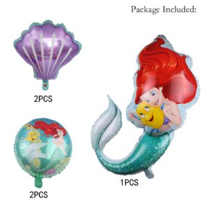 ALLPICK 5PCS Mermaid Princess Foil Balloons For Girls Kids Birthday Little Mermaid Ariel Theme Birthday Party