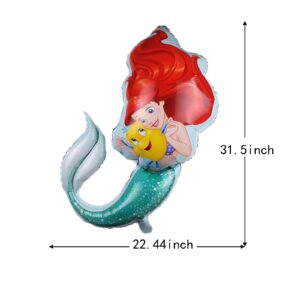 ALLPICK 5PCS Mermaid Princess Foil Balloons For Girls Kids Birthday Little Mermaid Ariel Theme Birthday Party