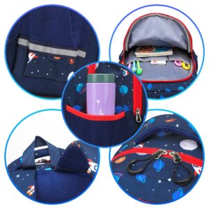 Dorlubel Lightweight Backpack for Boys School Backpack with Insulated Lunch Tote & Pencil Case Preschool Kindergarten Elementary Book Bag Set(Navy Blue Space)