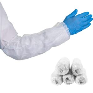 pentagon safety equipment disposable plastic sleeves | white | 100 pack | 18 inch | waterproof arm and sleeve protection