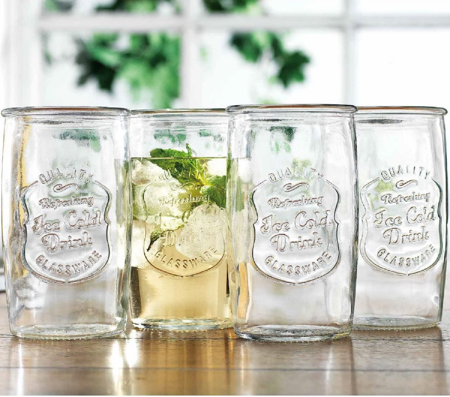 Glaver's Drinking Glasses Set of 4, Vintage Italian Style – Elegant 20 Oz Clear Tumbler Glassware Set– Genuine Artisan-Made for, Refreshing Drinks, Beverages, Cocktails.