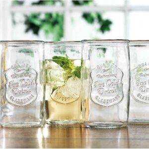 Glaver's Drinking Glasses Set of 4, Vintage Italian Style – Elegant 20 Oz Clear Tumbler Glassware Set– Genuine Artisan-Made for, Refreshing Drinks, Beverages, Cocktails.