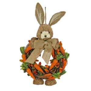 national tree company artificial hanging wreath, foam ring base, decorated with bunny, carrots, vines, leafy greens, easter collection, 20 inches
