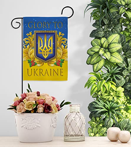 Ukraine Flag Glory to Ukraine Garden Flag Set Wood Dowel Support Cause Stand with Ukrainian House Decoration Banner Small Yard Gift Double-Sided, Made in USA