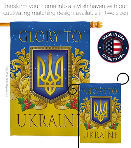 Ukraine Flag Glory to Ukraine Garden Flag Set Wood Dowel Support Cause Stand with Ukrainian House Decoration Banner Small Yard Gift Double-Sided, Made in USA