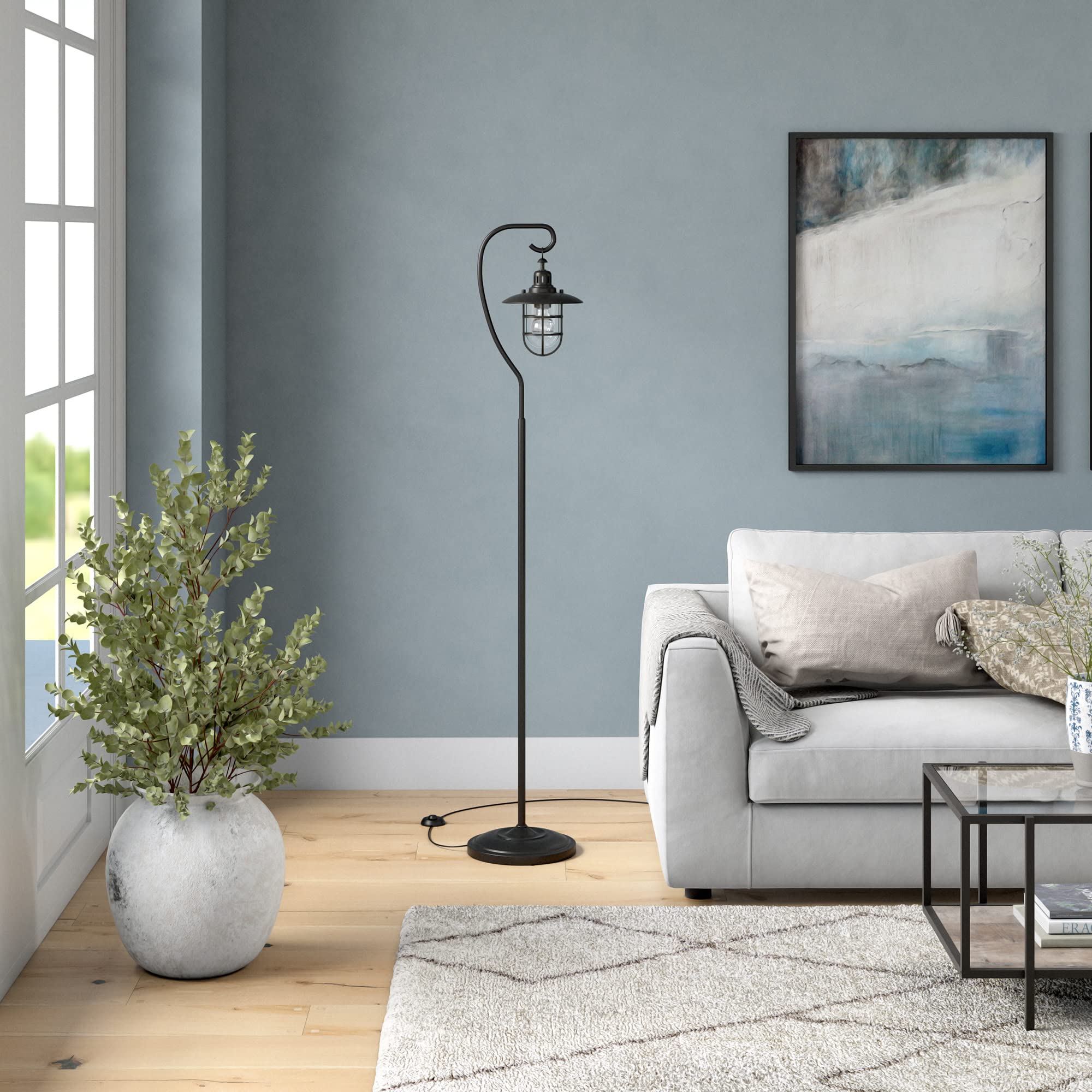 Bay Nautical Floor Lamp with Glass Shade in Blackened Bronze/Clear