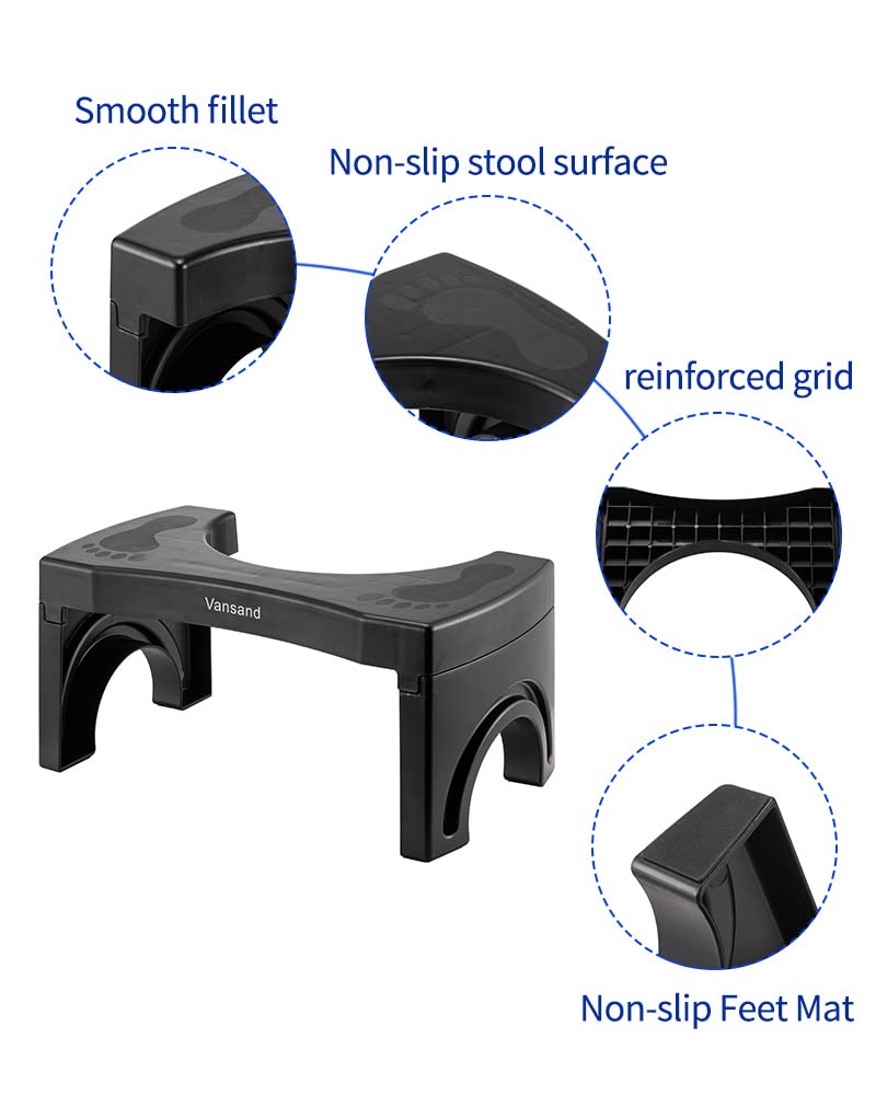 Vansand Toilet Foot Stool,Folding Toilet Stool,Squatting Toilet Potty Stool,Toilet Auxiliary Step,7.5Inch Height (Black)