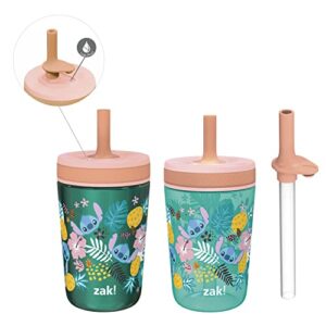 zak designs disney lilo and stitch kelso tumbler set, leak-proof screw-on lid with straw, bundle for kids includes plastic and stainless steel cups with bonus sipper (3pc set, non-bpa, stitch)