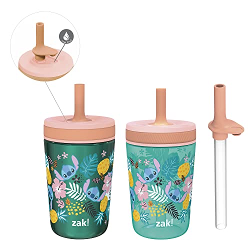 Zak Designs Disney Lilo and Stitch Kelso Tumbler Set, Leak-Proof Screw-On Lid with Straw, Bundle for Kids Includes Plastic and Stainless Steel Cups with Bonus Sipper (3pc Set, Non-BPA, Stitch)