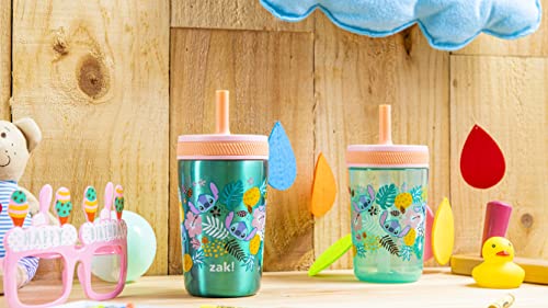 Zak Designs Disney Lilo and Stitch Kelso Tumbler Set, Leak-Proof Screw-On Lid with Straw, Bundle for Kids Includes Plastic and Stainless Steel Cups with Bonus Sipper (3pc Set, Non-BPA, Stitch)