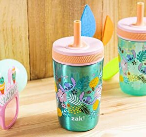 Zak Designs Disney Lilo and Stitch Kelso Tumbler Set, Leak-Proof Screw-On Lid with Straw, Bundle for Kids Includes Plastic and Stainless Steel Cups with Bonus Sipper (3pc Set, Non-BPA, Stitch)