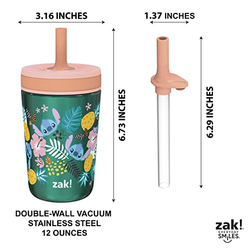 Zak Designs Disney Lilo and Stitch Kelso Tumbler Set, Leak-Proof Screw-On Lid with Straw, Bundle for Kids Includes Plastic and Stainless Steel Cups with Bonus Sipper (3pc Set, Non-BPA, Stitch)