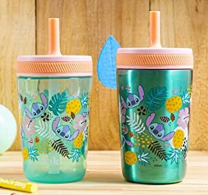 Zak Designs Disney Lilo and Stitch Kelso Tumbler Set, Leak-Proof Screw-On Lid with Straw, Bundle for Kids Includes Plastic and Stainless Steel Cups with Bonus Sipper (3pc Set, Non-BPA, Stitch)